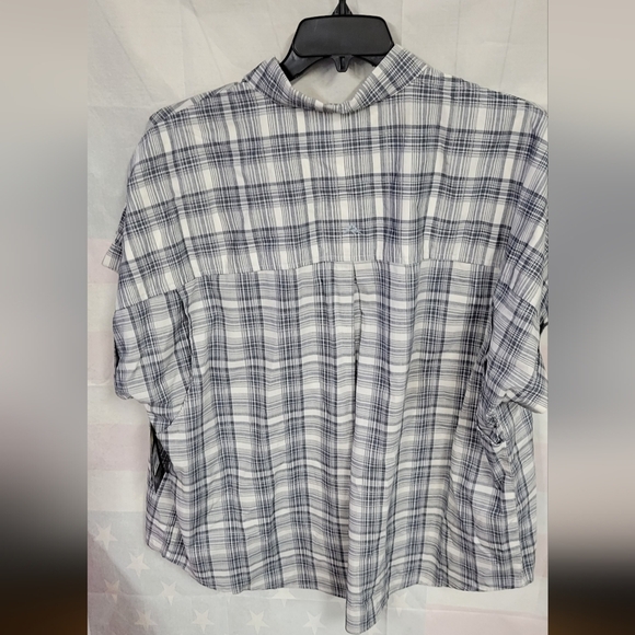 Ridgecrest Toughwear Short Sleeve 2 Pocket Cream Blue Plaid Button Up 2X - Picture 6 of 7